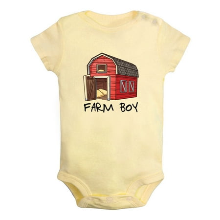 

iDzn Farm Boy Funny Rompers For Babies Newborn Baby Unisex Bodysuits Infant Cute Red Barn Jumpsuits Toddler 0-12 Months Kids One-Piece Oufits (Yellow 0-6 Months)