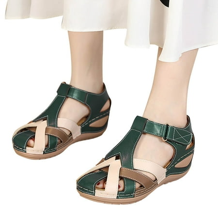 

HIBRO Ladies Shoes Summer Wedge Heel Hollow Breathable Large Size Ladies Sandals