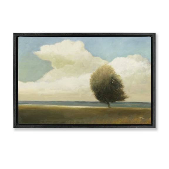 Stupell Industries Windblown Tree Landscape Landscape & Nature Painting Black Floater Framed Canvas Art Print Wall Art, 25 x 17