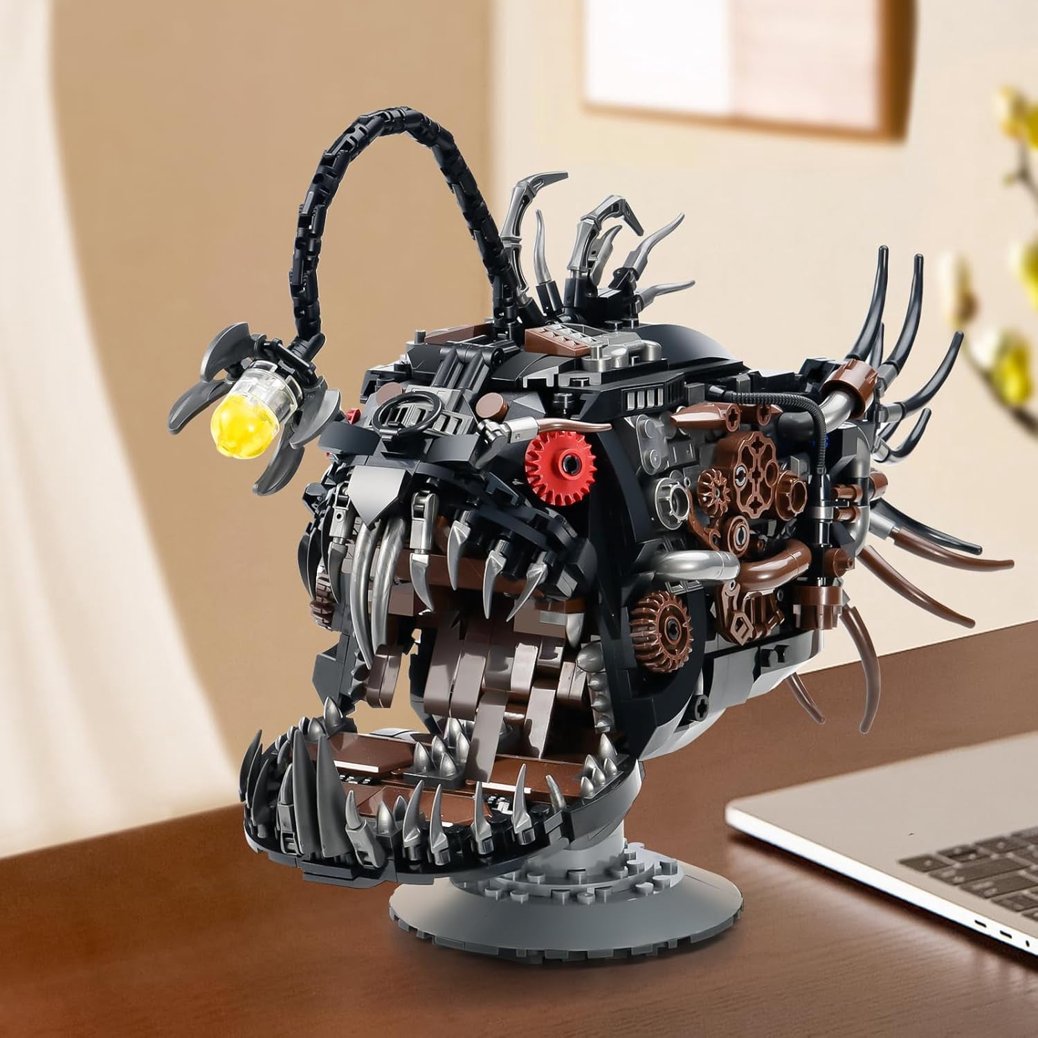 1038 PCS Angler Fish Building Model Kit with LED Light, Deep Sea Creature Mechanical Display Lamp, Ocean Themed Collectible Building Set for Adults, Creative Desk Decor Gift for Marine Enthusiasts
