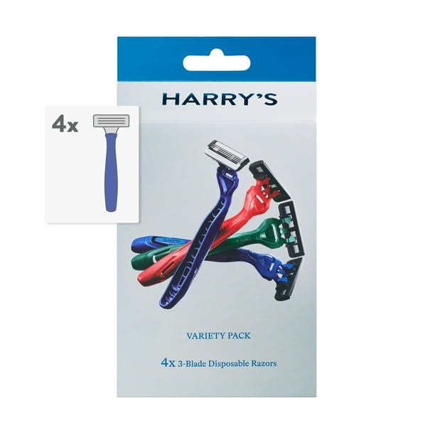 Harry's Men's 3Blade Disposable Razors, MultiColor Variety Pack, 4