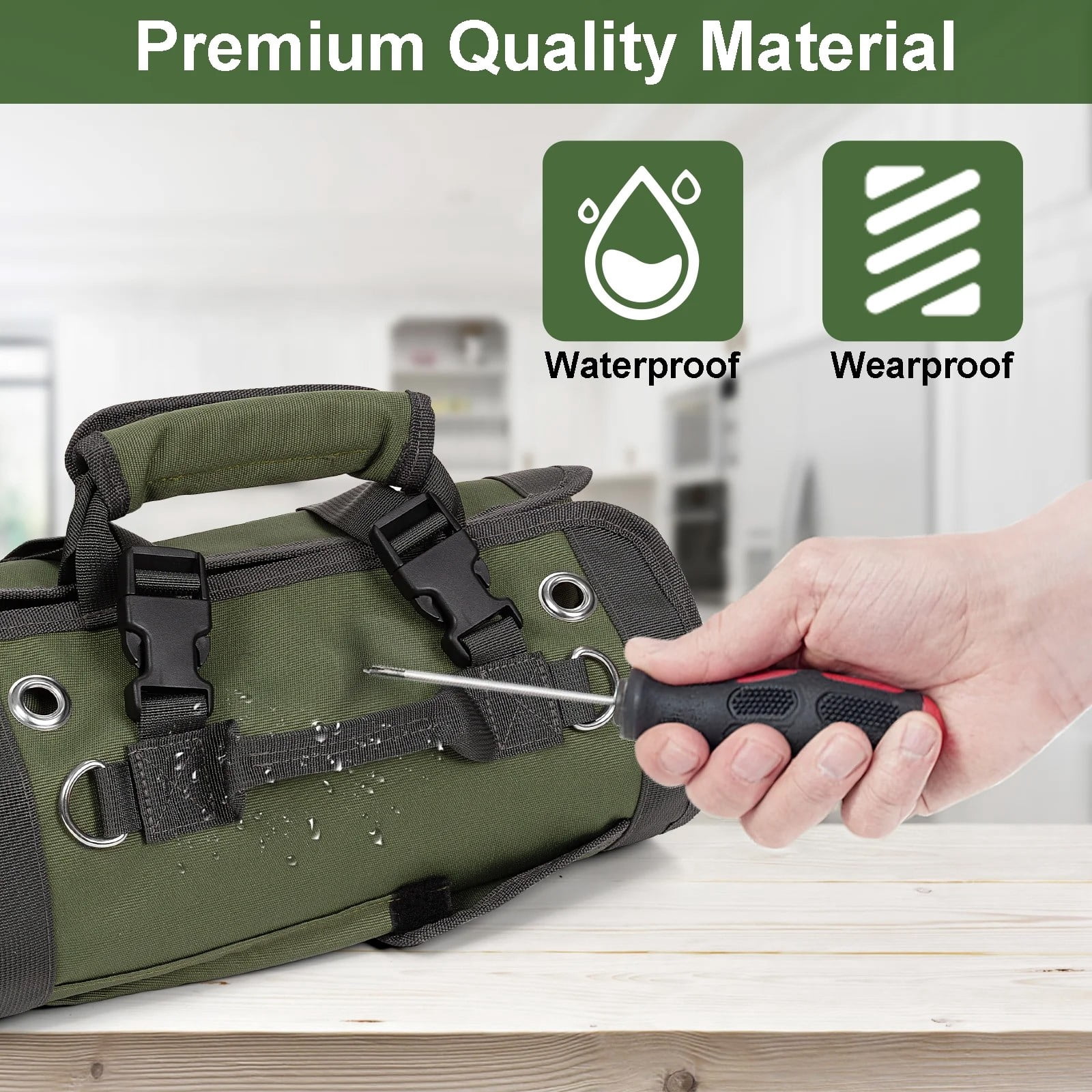 Roll-Up Tool Organizer Bag - Fatherâs Day Gift for Men, Includes 2 Detachable Zippered Pouches, Compact & Durable Tool Storage for Mechanics, Handymen & DIY Enthusiasts