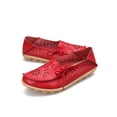thumbnail image 3 of Woobling Chaussures Bateau pour Femmes à Bout Rond Ballerines Mocassins Antidérapants de Conduite Décontractés à Enfiler en Cuir Rouge 9, 3 of 9