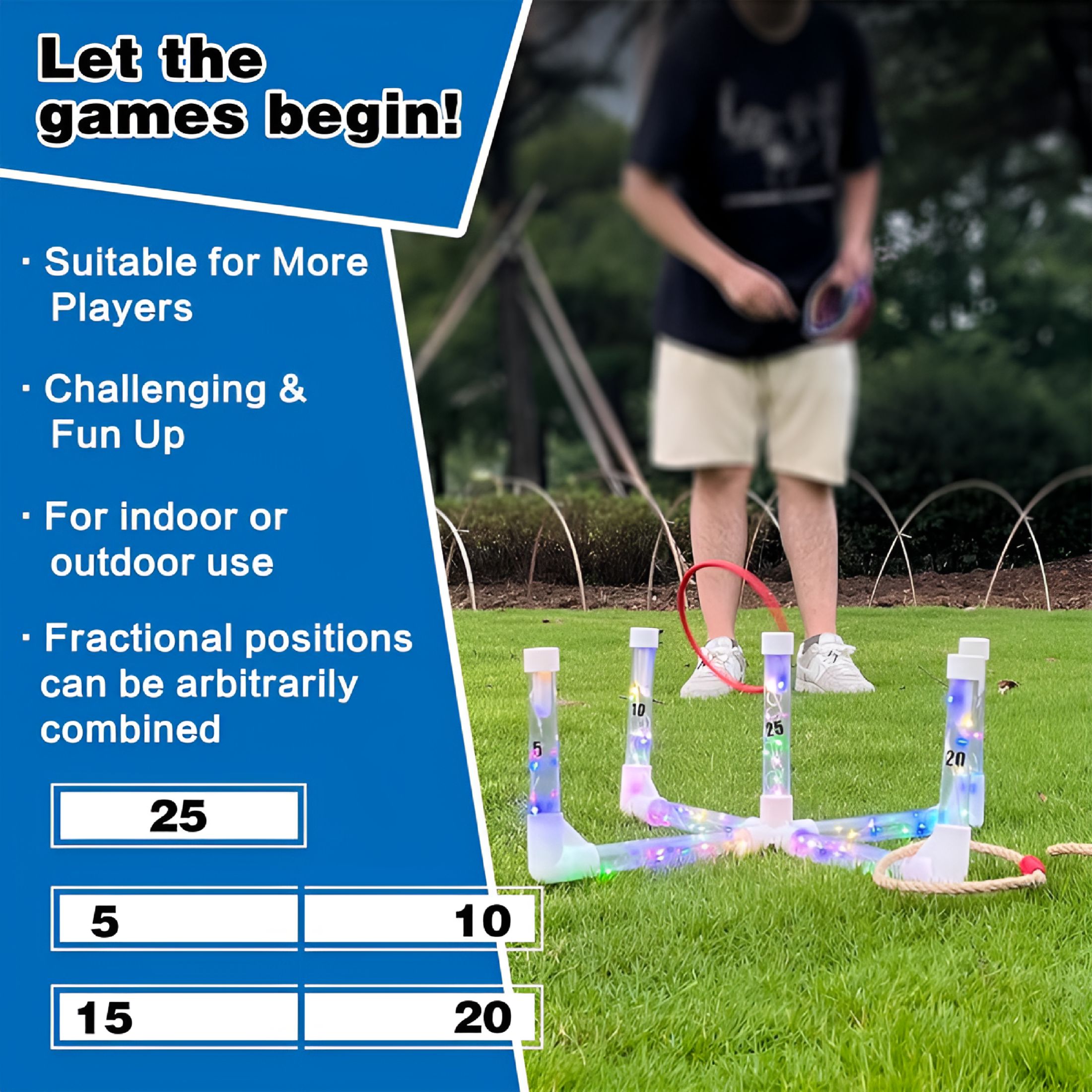 BESTSKY 2026 New Education Games for Kids with Led Lights Outdoor Yard Game for Adults&Family Easy to Set Up W/ Compact Carry