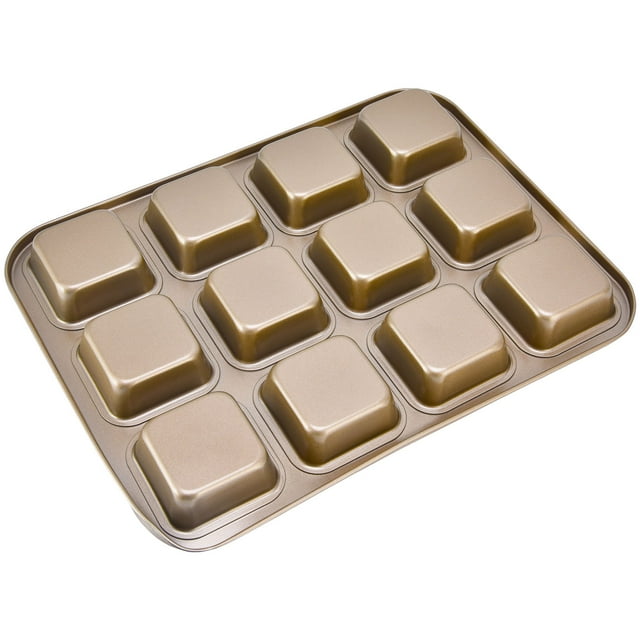 Mini Bread Loaf Pans, Thermal Conductivity Mini Loaf Baking Pans Carbon Steel Integrally Formed High Strength 12 Cavity For Baking Bread Gold