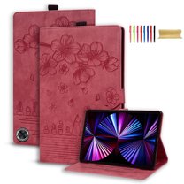 Allytech Case for Amazon Fire Max 11 Cover 13th Generation 2023 Released, Flower Cat Embossed Multi-Angle Viewing Stand Flip Folio Cards Slots Mangetic Closure Pencil Case - Winered
