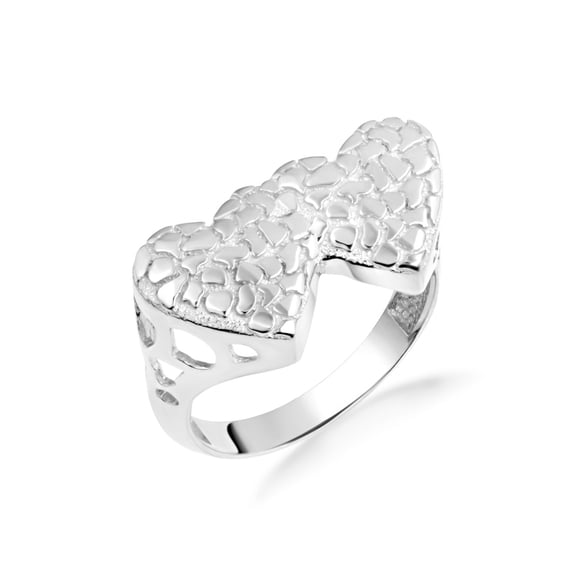 925 Sterling Silver Double Heart Nugget Ring (Size 10)