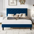 thumbnail image 2 of SHA CERLIN Queen Size Velvet Bed Frame with Adjustable Headboard, Diamond Button Tufted, Rivet Decor, No Box Spring Needed, Blue, 2 of 8