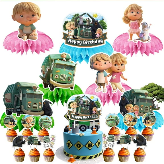 Trash Truck Party Decor Supplies Honeycomb Centerpieces Table Toppers Cake Toppers Decorations for Birthday