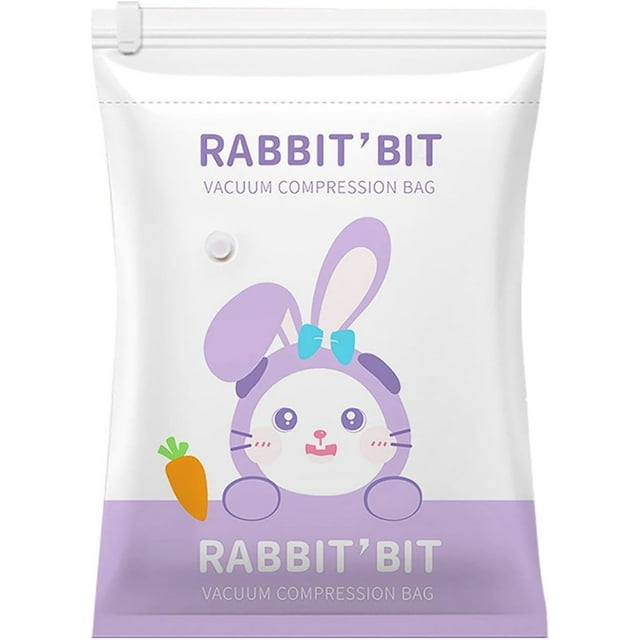 Cute Purple Rabbit Pattern Thickened Vacuum Compression Bag Storage Bag Household Clothes Quilt Zipper Bags for Storage (C, 60 * 80cm)