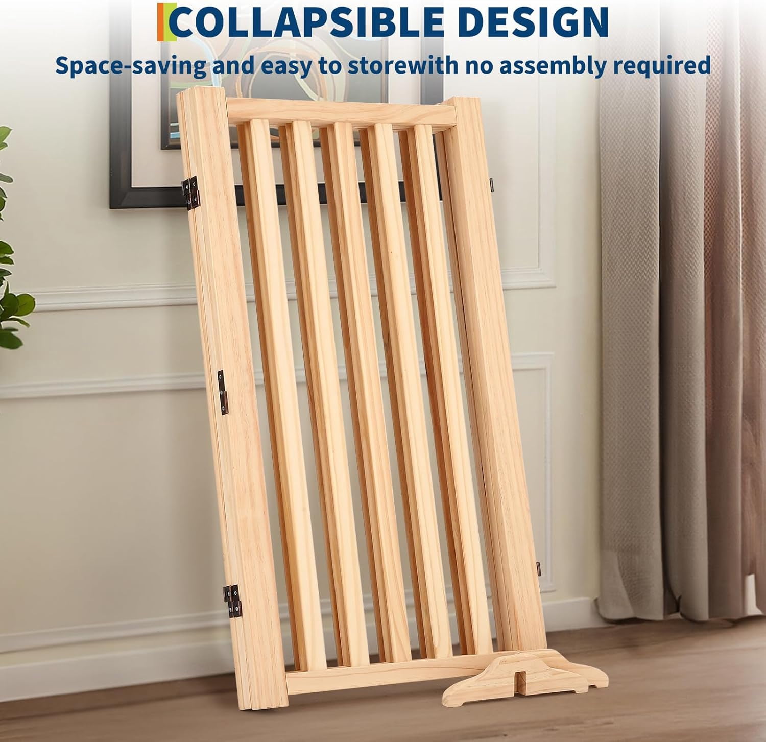 Acekid 3 Panel Freestanding Pet Gate, Foldable Dog Gate for Stairs Doorways Hallways, Step-Over Fence, Natural