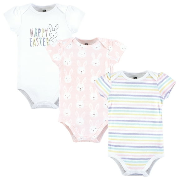 Luvable Friends Hudson Baby Bodysuits 3pk, Blossom Bunny Pink, 0-3M