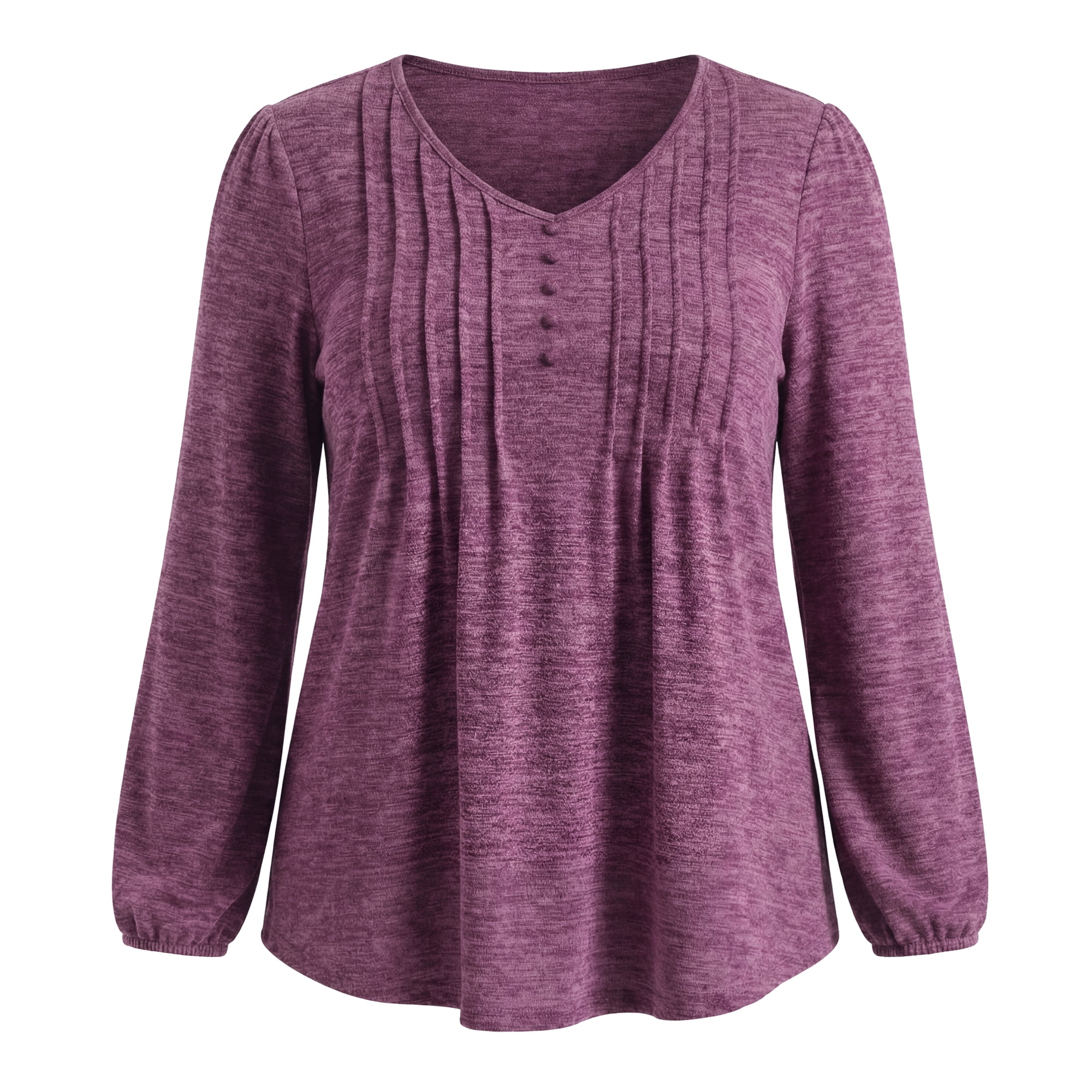 DARING DIVA Women's Plus Pleated Button Decor Lantern Tops 3X Purple