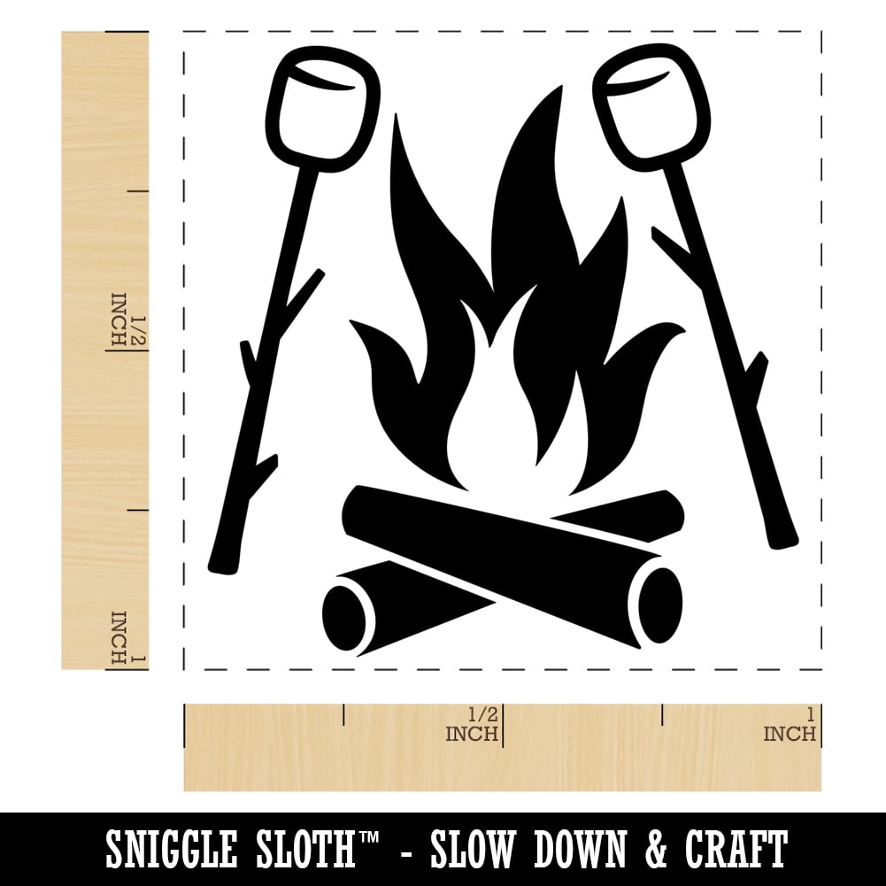 Roasting Marshmallows S'mores Camping Hiking Self-Inking Rubber Stamp Ink Stamper - Brown Ink - Small 1 Inch