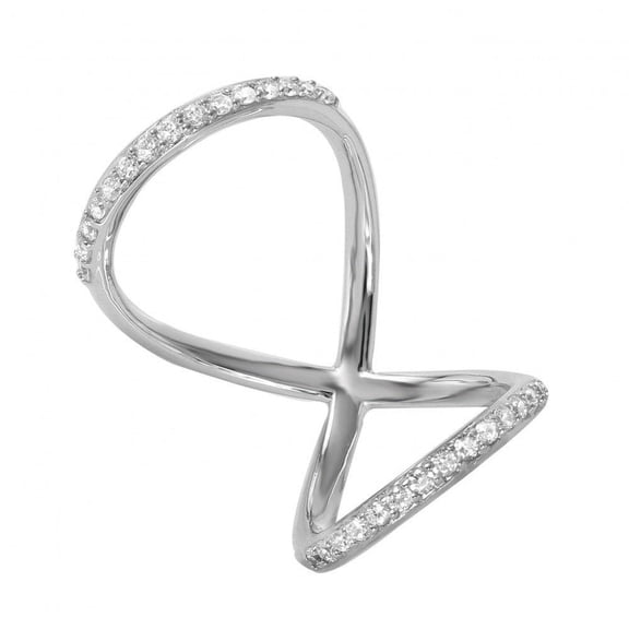 Rhodium Plated Sterling Silver 925 Curved Infinity Shaped Ring Band White CZ Female Size 8