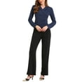 thumbnail image 2 of Asymmetrical Tops for Women Notched Collar Long Sleeves Button Blouse XS Dark Blue, 2 of 6