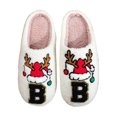 thumbnail image 2 of Christmas Slippers for Men Size 8 Fuzzy Cute Outdoor Indoor Slippers Xmas Santa Reindeer Letter Print Fashion Winter Shoes (Red & White, B), 2 of 6