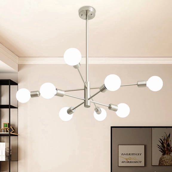 Deyidn 8-Light Sputnik Chandelier with Adjustable Height, Modern Nickel Ceiling Light Fixture for Dining Room Kitchen Island