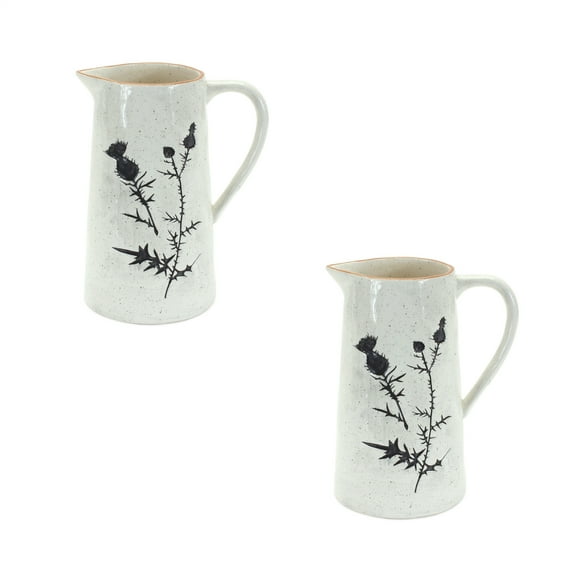 Melrose Rustic Thistle Etched Pitcher Vase - 10" - Set of 2