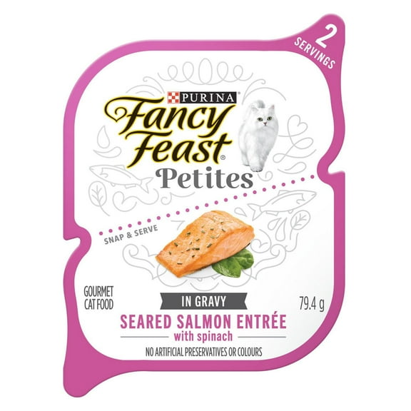 Fancy Feast Petites Seared Salmon Entrée with Spinach in Gravy, Wet Cat Food 79.4g
