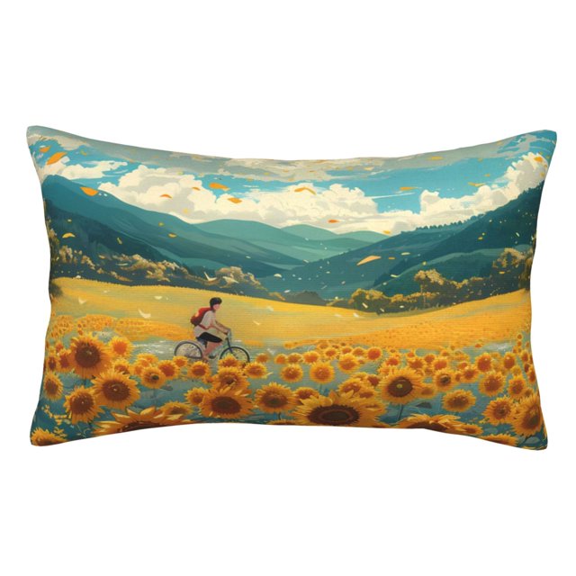 Balery Field Style Bicycle Young Sunflower Funda de Cojín Estampada, Regalos para Mujeres, Regalos de Amor para Ella, Regalos para Novia o Esposa, Funda de Almohada-14"x20"