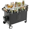 thumbnail image 3 of Two-Door Outdoor Grill Cart, Outdoor BBQ Table with Storage, Rolling Bar & Grill Cart with Hooks and Spice Rack for Grilling Accessories, Black, 3 of 9