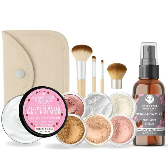 FLAWLESS COMPLEXION KIT (DEEP TAN) Full Size Mineral Makeup Set Matte Foundation Bare Face Sheer Powder Cover
