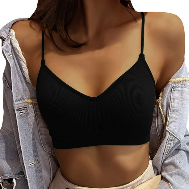 Pack de 6 sujetadores deportivos acolchados para mujer: sujetador bandeau con cuello en V, relleno extraíble, colores surtidos, tallas M-XL