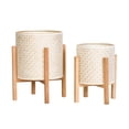 thumbnail image 2 of 2-Piece Fluted Metal Planter Pot With 4-Leg Wood Base - White & Gold - 14.75"H x 12"W / 12"H x 10"W, 2 of 4