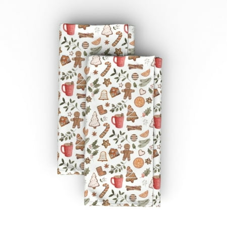

Cotton Sateen Dinner Napkins (Set of 2) - Gingerbread Party White Holiday Christmas Food Xmas Holidays Baking Gender Neutral Print Cloth Dinner Napkins by Spoonflower