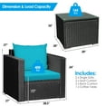 thumbnail image 2 of Gymax 3PCS Rattan Patio Conversation Furniture Set Outdoor w/ Turquoise Cushions, 2 of 10