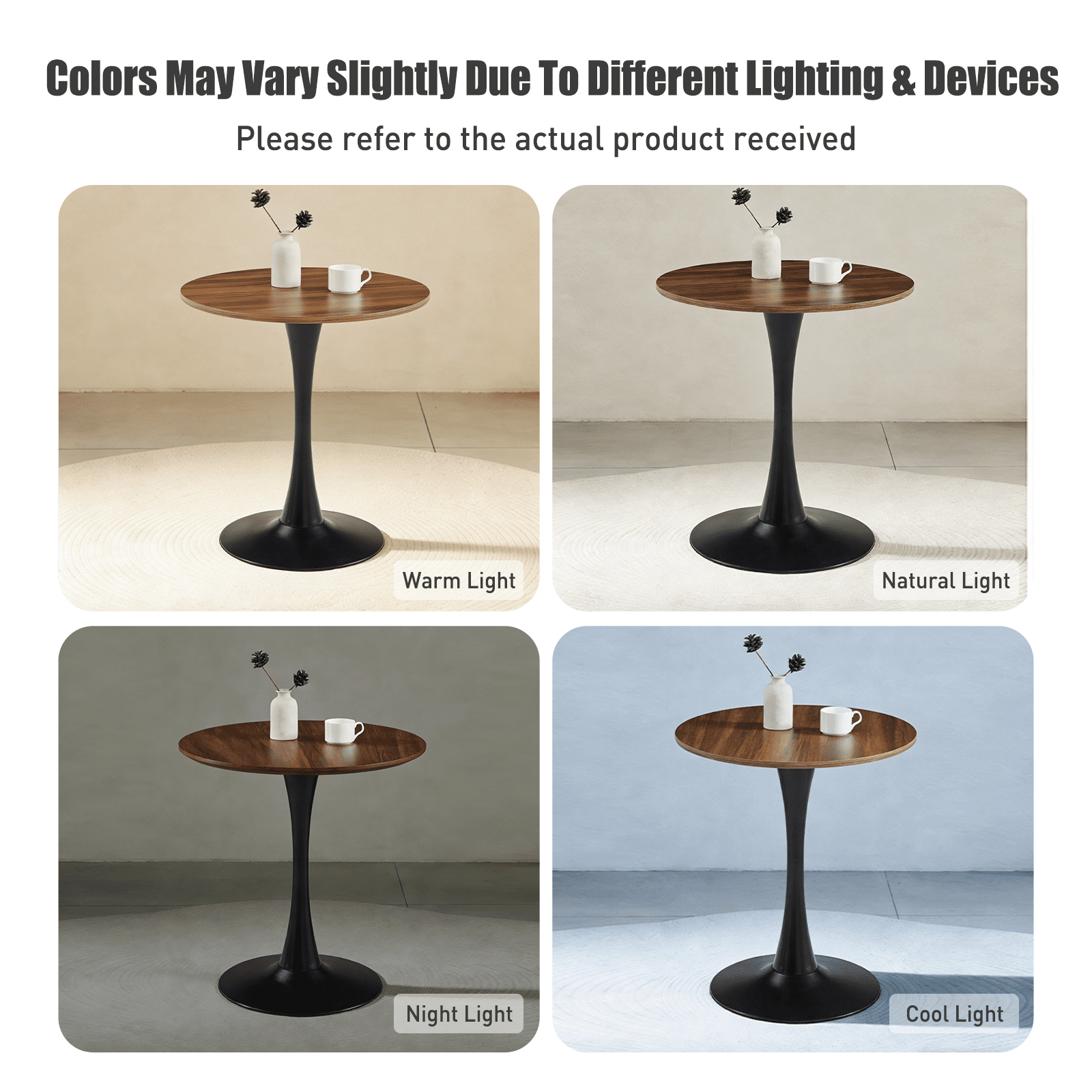 Round Dining Table 24 Inch with Tulip Pedestal Base, Modern Bistro Table and Kitchen Table for Small Spaces, Dark Wood Grain
