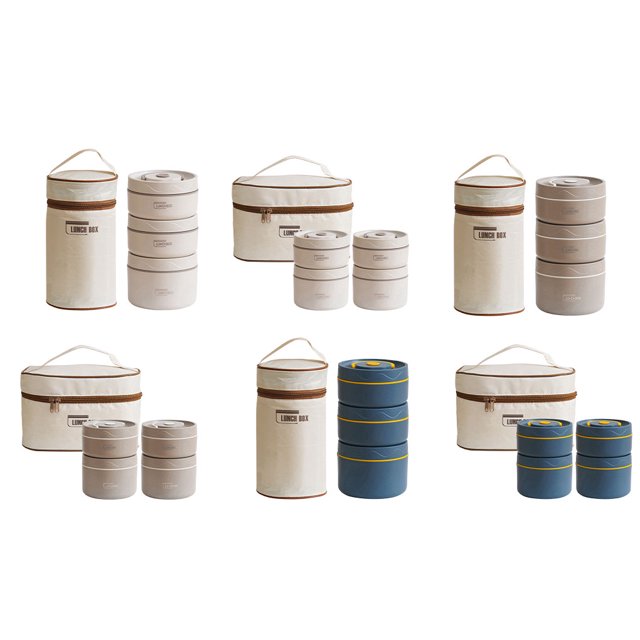Becaristey Boîte à Lunch Isotherme avec Doublure Intérieure en Acier Inoxydable 304 Bleu Profond 3 Pcs+ Sacs