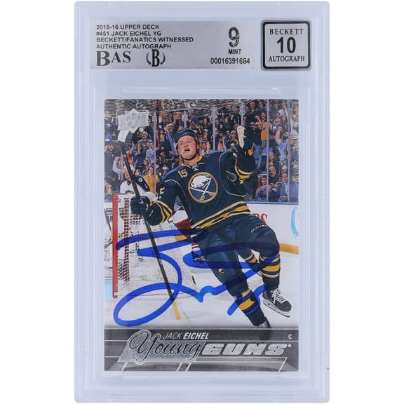 Jack Eichel Buffalo Sabres Autographed 2015-16 Upper Deck Series 2 Young Guns #451 Beckett Fanatics Witnessed Authenticated 9/10 Rookie Card - Fanatics Authentic Certified