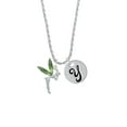thumbnail image 2 of Delight Jewelry Silvertone Large Fairy with Lime Green Wings Silvertone Script Initial Disc - Y - Charm Necklace, 20"+3", 2 of 4