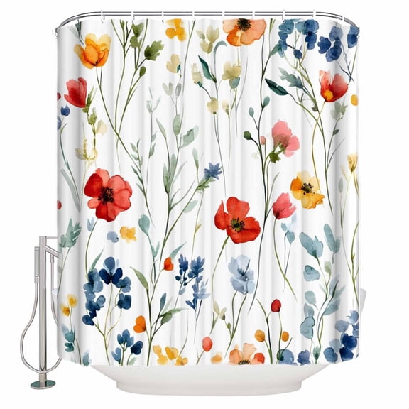 54x78 Inch Shower Curtain Decorative Rustic Pressed Floral Bathtub Bath Curtains Fabric Waterproof Bathroom Decor Vintage Multicolor Leaves Floral Small Stall Shower Curtain Set with 12 Hooks