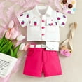 thumbnail image 4 of KYAIGUO Baby Kids Girls Summer Set Short Sleeve Cardigan Lapels 12M-6Y Buttons Top + Shorts Pants Toddler Summer Cute Breathable Fabric Suit, 4 of 8