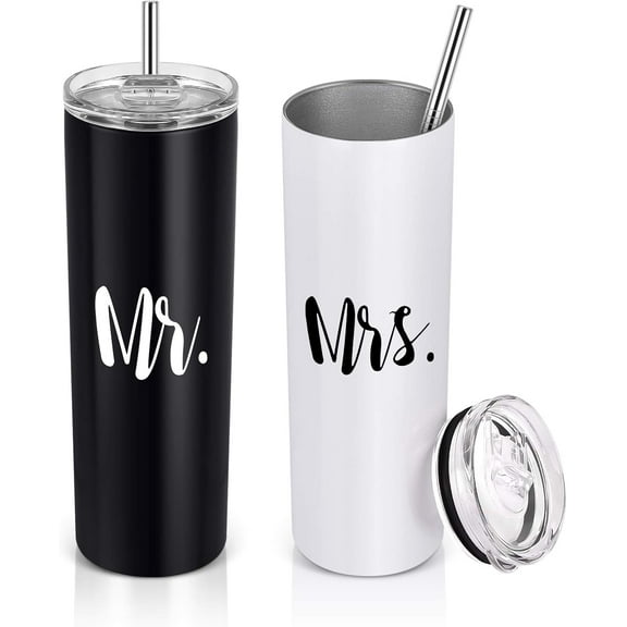 Mr and Mrs Gift Set, Mr and Mrs Stainless Steel Insulated Tumbler Set, Wedding Gifts for Couple, Briadal Shower Gifts Engagement Gifts for Couples Newlyweds Bride To Be, Mr and Mrs Cup, 20oz
