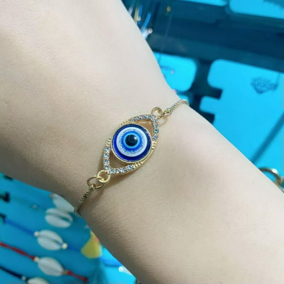 GKNET Turkish Evil Eye Good Luck Protection Bracelet Zircon Bangle Womens Delicate Jewelry Gift