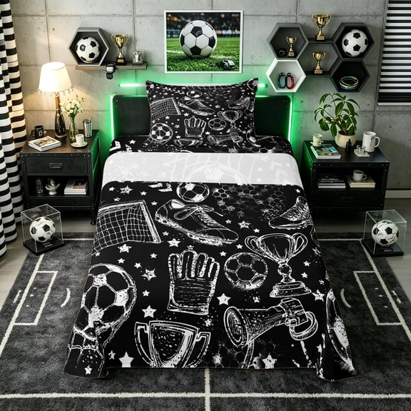 Erosebridal Soccer Print Twin Sheet Sets 3pcs for Boys Girls,Sport Football Bedding for Kids Teens,Lightweight Room Decor