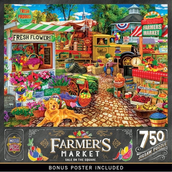 MasterPieces 750 Piece Jigsaw Puzzle - Farmers Market Theme - Recycled Material 18"x24"