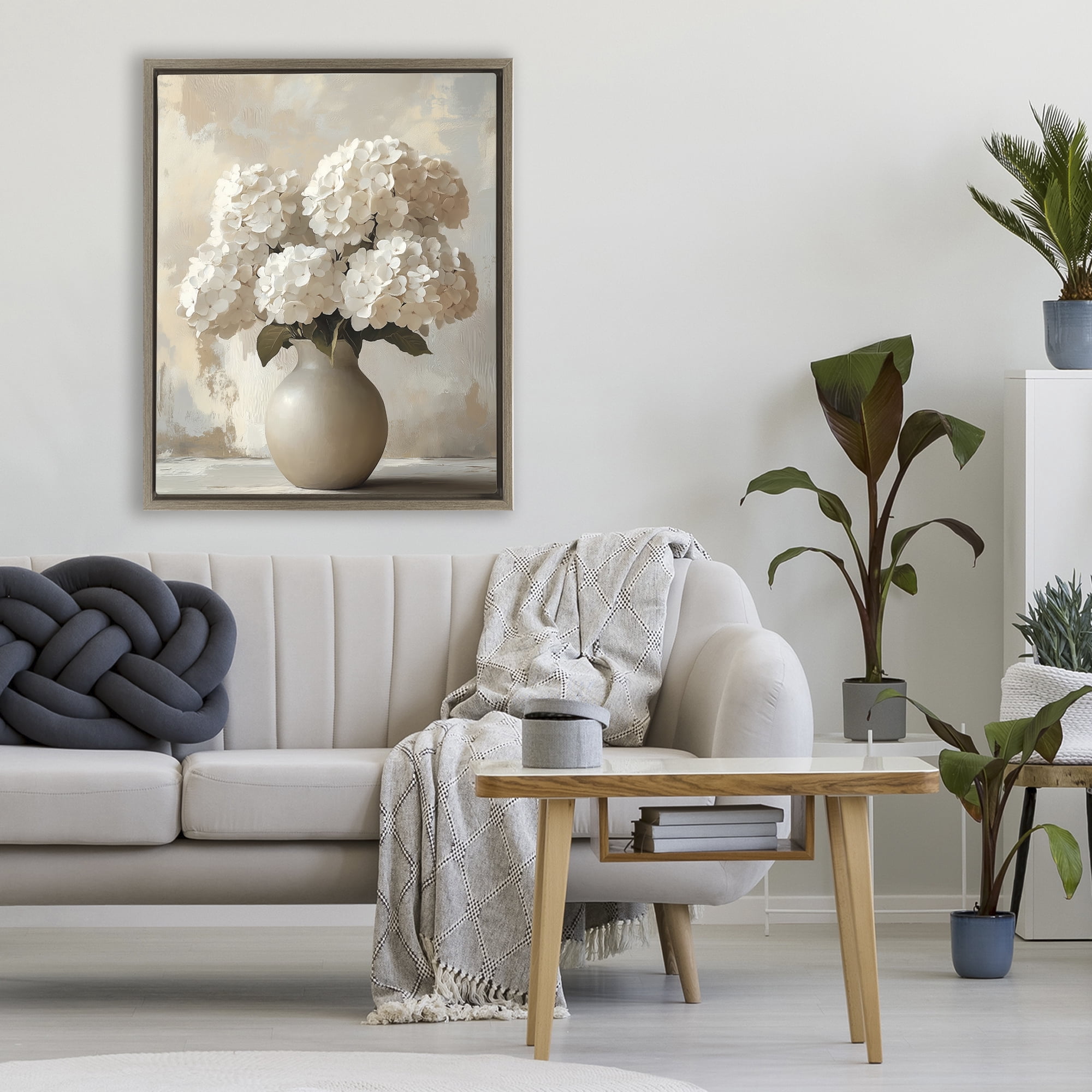 Stupell Industries Vase of Hydrangeas in Bloom Brown Framed Floater Canvas Wall Art, design by LSR Design Studio