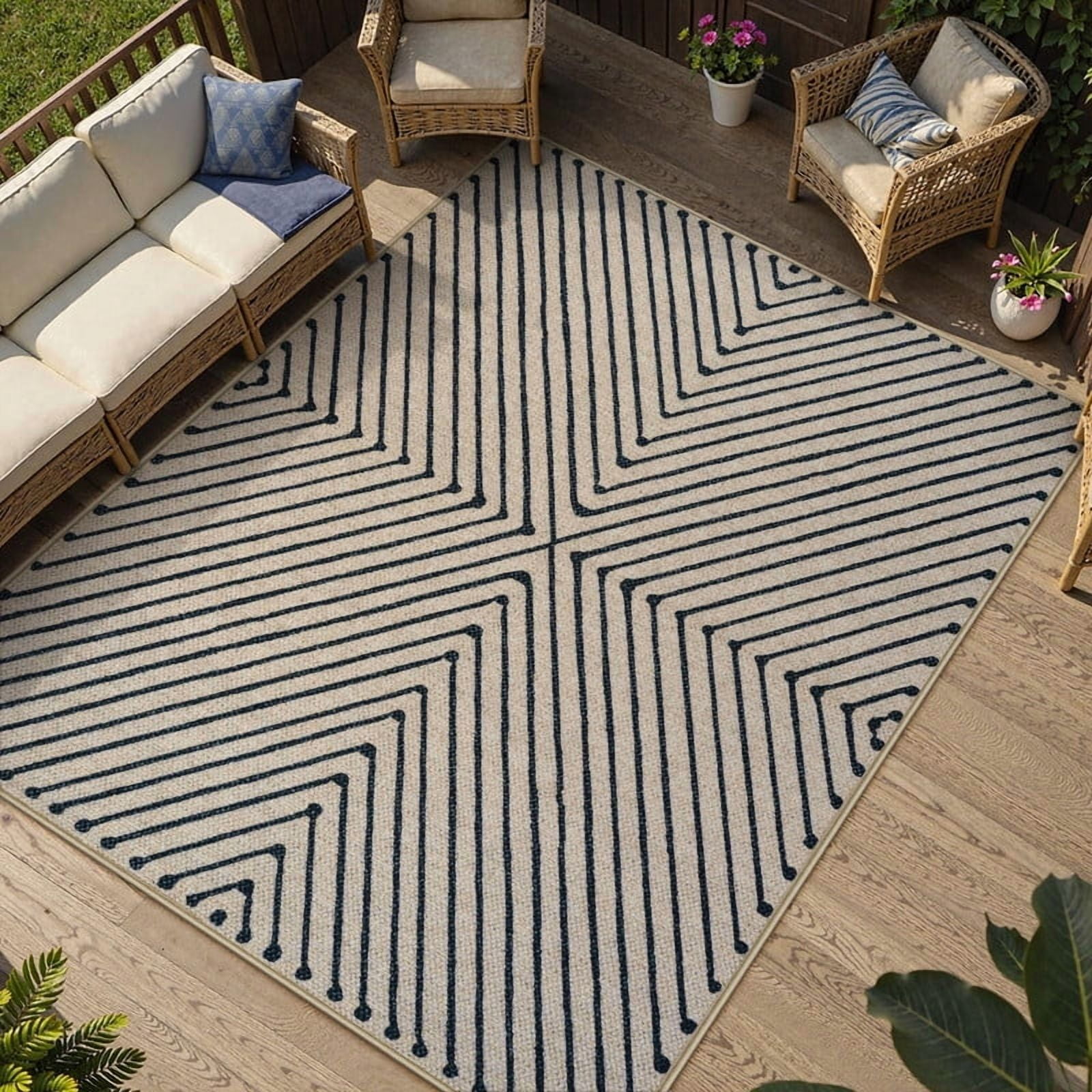 5x7 Easy Jute Area Rugs for Living Room, Modern Geometric Large Carpet Washable Non Slip Checkered Outdoor Rug, Black/Neutral Farmhouse Dining Room Carpets for Bedroom Dorm Outside Patio