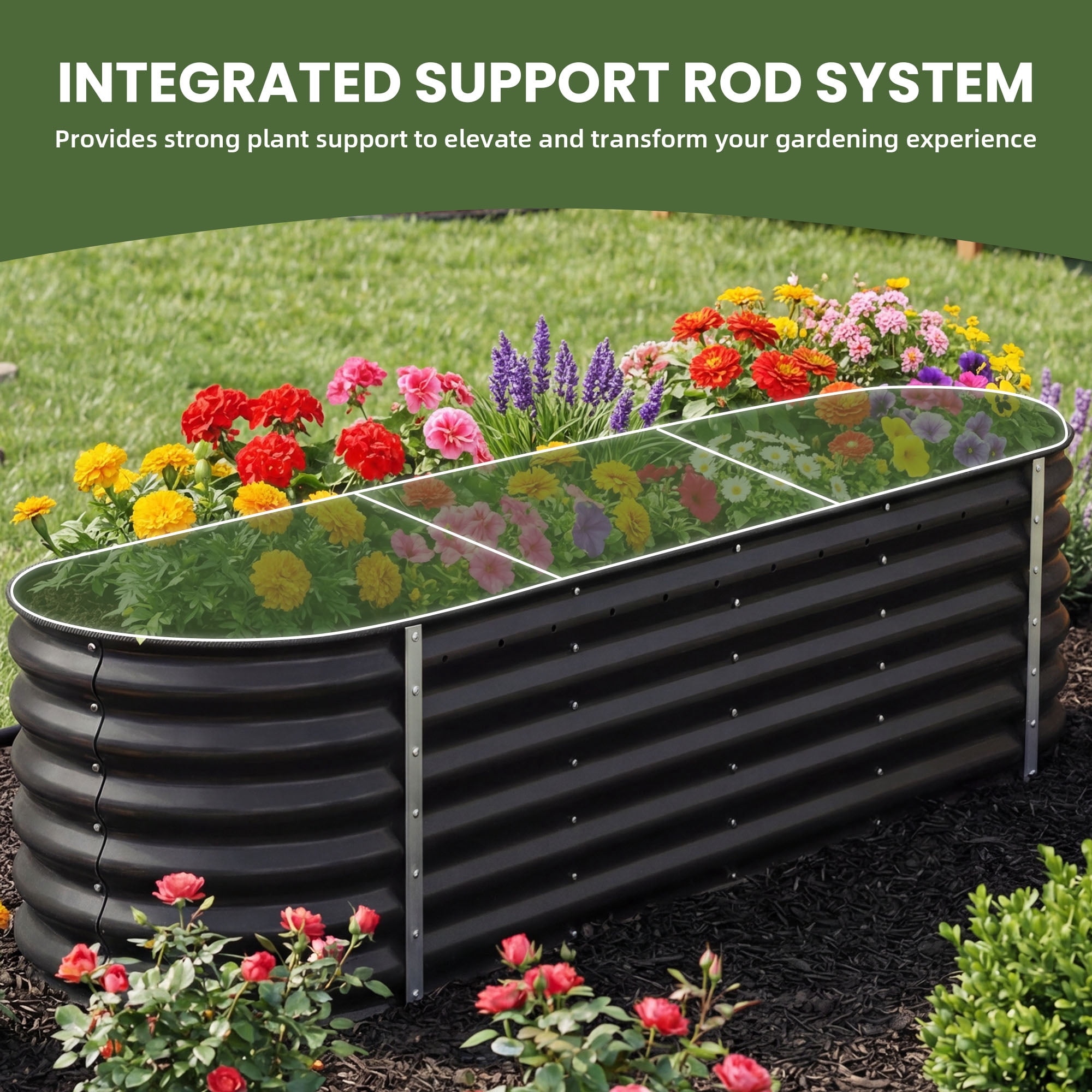 Uforic 8 ftx2ft Large Outdoor Raised Garden Bed Kit,9 in 1 Galvanized Metal Patio Planter Box with Safety Rubber & Gloves, for Vegetables Flowers,Black