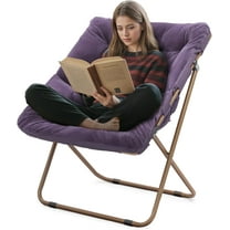 CRXX Saucer Chair for Adult, Square Comfy Cozy Chair Folding Chair Faux Fur Metal Frame Foldable Reading Chair Accent Chair for Bed Room Living Room, Purple
