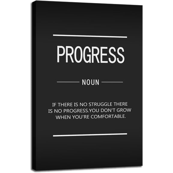 Inspirational Wall Art for Office Motivational Canvas Painting Progress Noun Inspirational Posters Inspiring Quotes Pictures Prints Artwork Bedroom Living Room Wall Decor Framed[12''''W X 18''''H]