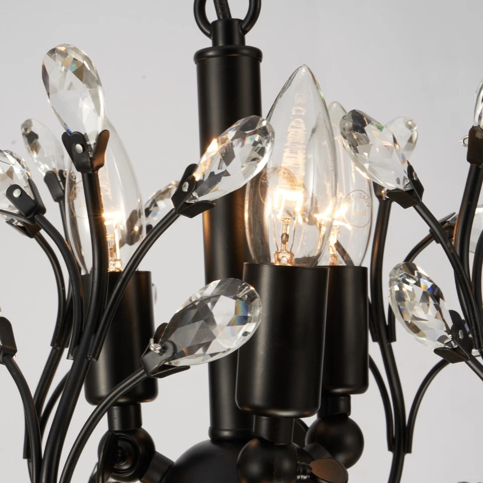 LUOLAX Modern Crystal Chandelier 7-Light Black Branches Ceiling Lamp Pendant Fixtures