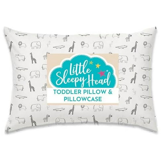 Little Sleepy Head Toddler Pillow with Toddler Pillowcase (Animal Adventure) Best Pillow for Kids! 13x18"
