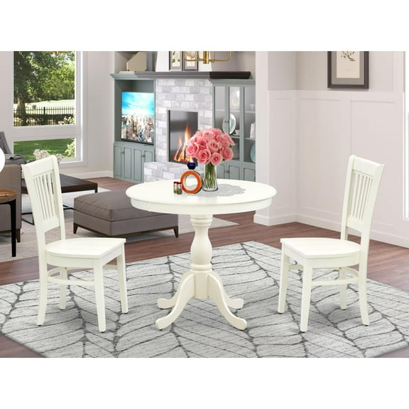 East West Furniture Antique 3-piece Asian Solid Wood Dining Set in White