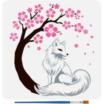 Sitting Fox Stencil for Painting with Brush 11.8x11.8inch Reusable Fox Pattern Falling Petals Template Hollowed Flower Tree Stencil Plastic PET Animal Theme Template for DIY Crafts colorful